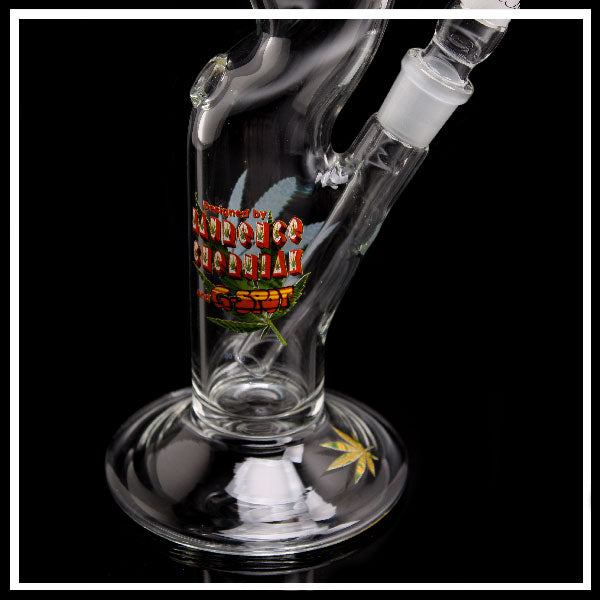 G-Spot Bong Flash Weed 42cm – Bong in Vetro con Canna Storta e Foglie Decorative