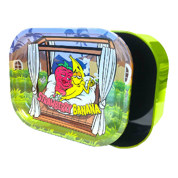 Best Buds Thin Box Rolling Tray With Storage Strawberry Banana