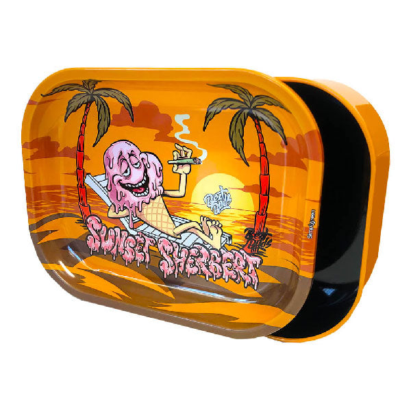 Best Buds Thin Box Rolling Tray With Storage Sunset Sherbert