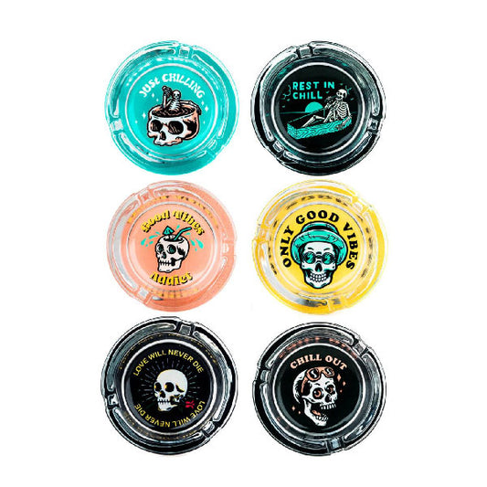 Champ High Skull Round Glass Ashtray