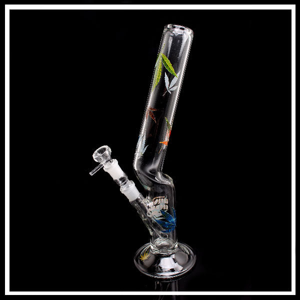 G-Spot Bong Flash Weed 42cm – Bong in Vetro con Canna Storta e Foglie Decorative
